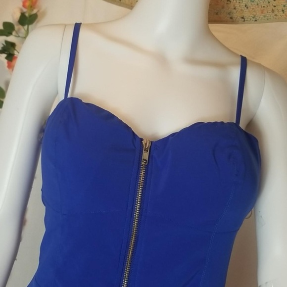 Royal Blue Guess Peplum Zip Up Top - Picture 3 of 3